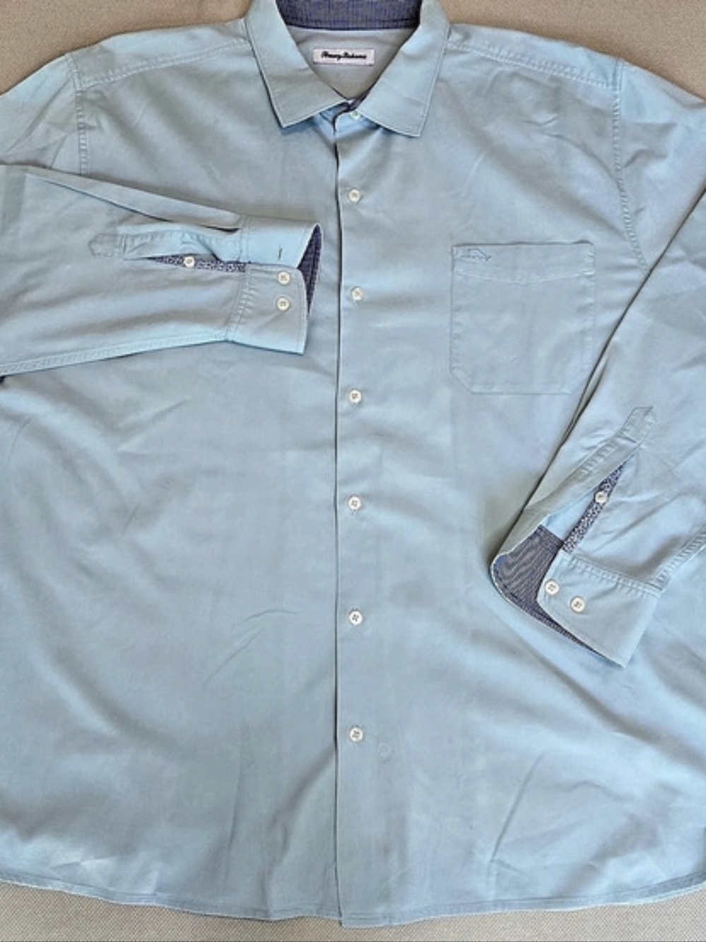 Tommy Bahama XXL Men's Long Sleeve Button Down Shirt Light Blue Cotton Silk